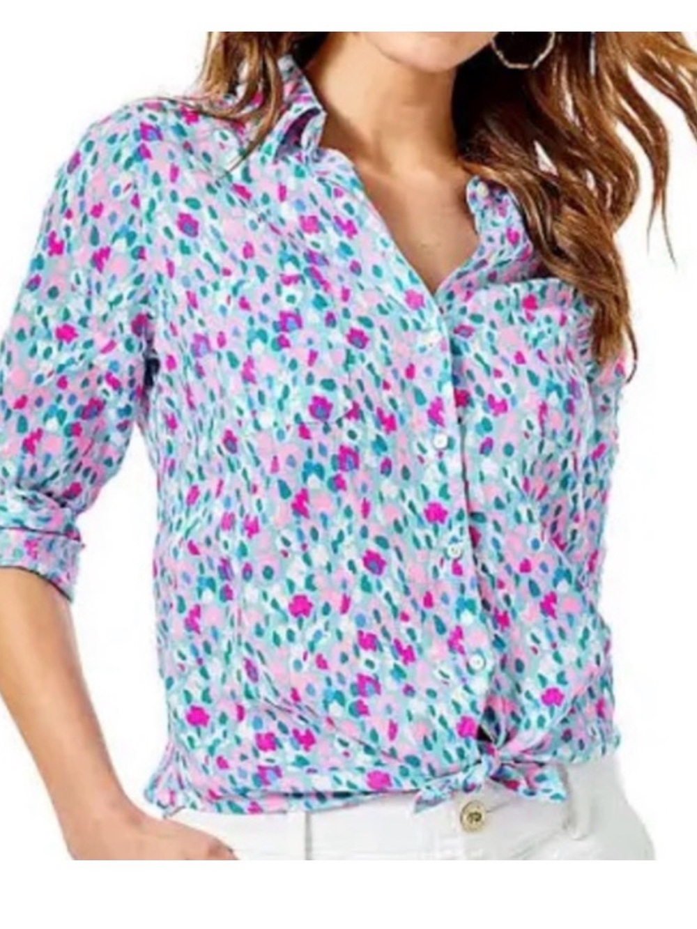 Lilly Pulitzer pink leopard linen blouse